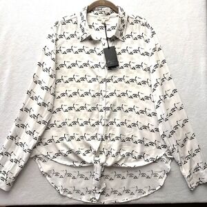 Jane and Delancey L Large Button Up Tie Front Telephone Bonjour Roll Tab NWT